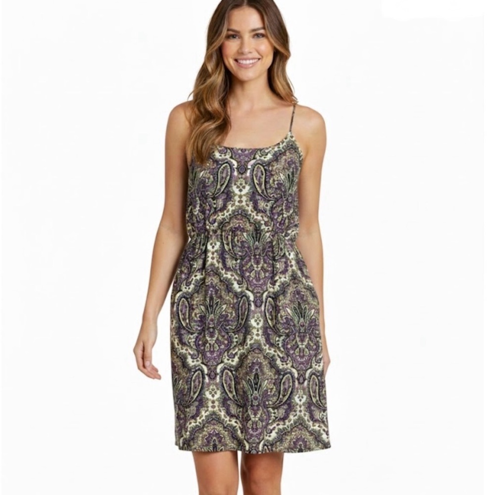 J. Crew Silk Purple Paisley Strappy Mini Dress Size 8